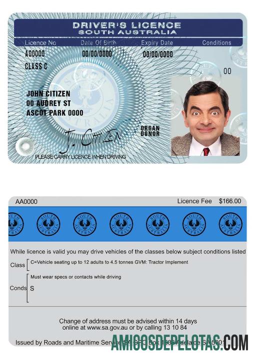 Carta de condução da Austrália do Sul modelo